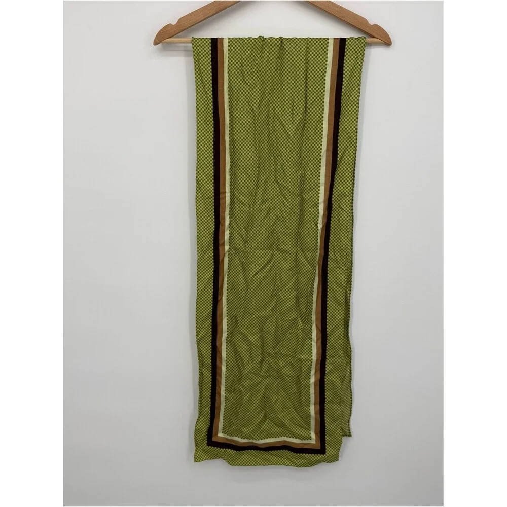 Unbranded Green Checker Print Long Rectangle Scarf Brown Border Wrap Accessory